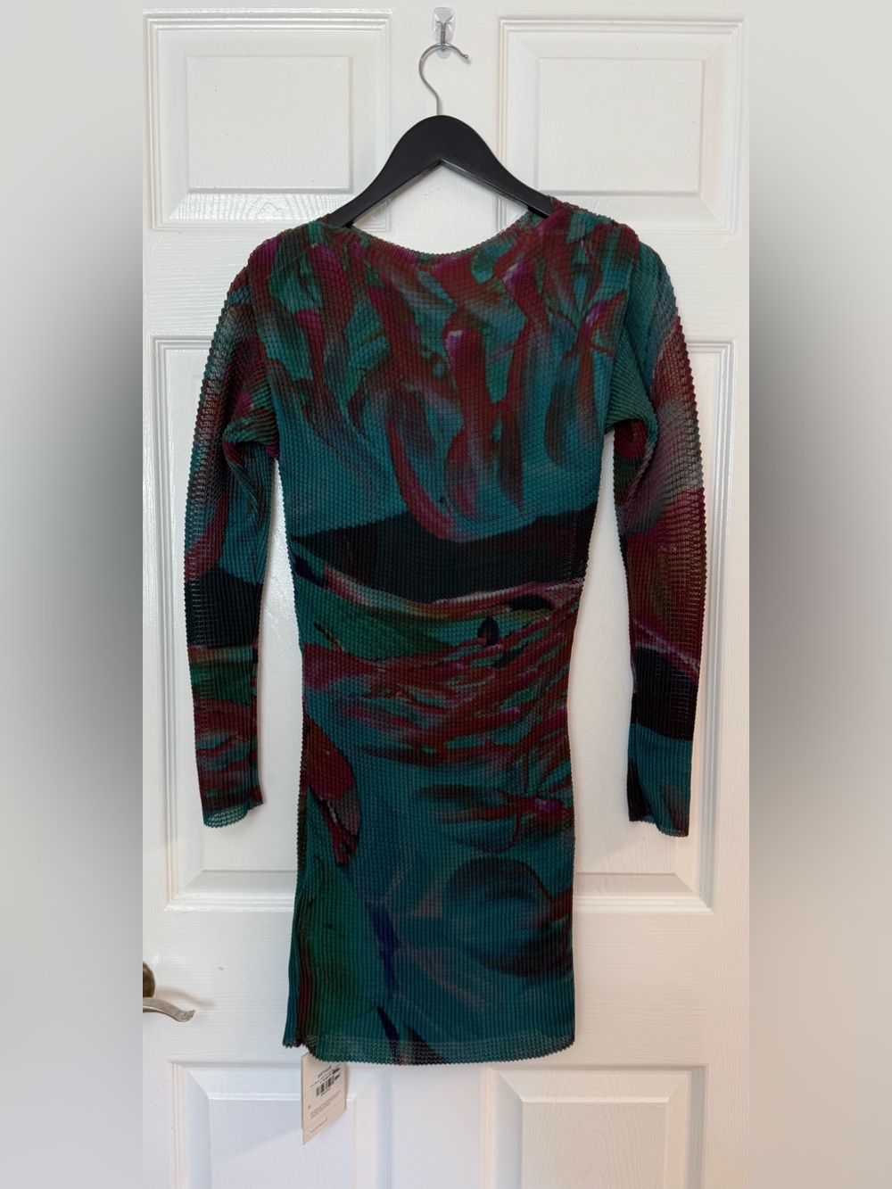 Arthur NWT Waffle Pleated Mini Dress 4 Waratah Teal Red - Picture 6 of 12